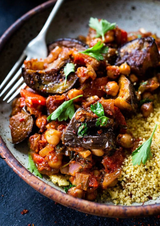 Thursday Delivery - Aubergine, Courgette and Walnut Lebanese Stew with cous cous salad